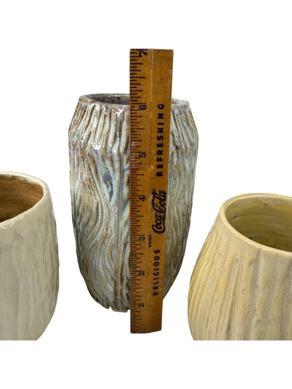Andrea Art Pottery Handcrafted Ceramic Vase Cups Textured Neutral Glaze Set Of 3 - Picture 4 of 11